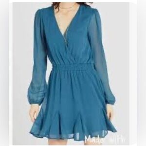 FIT AND FLARE DRESS WITH SHEER LONG SLEEVES